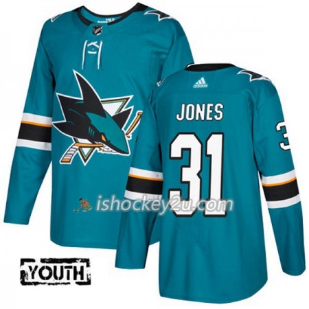 Børn NHL San Jose Sharks Trøje Martin Jones 31 Adidas 2017-2018 Teal Authentic